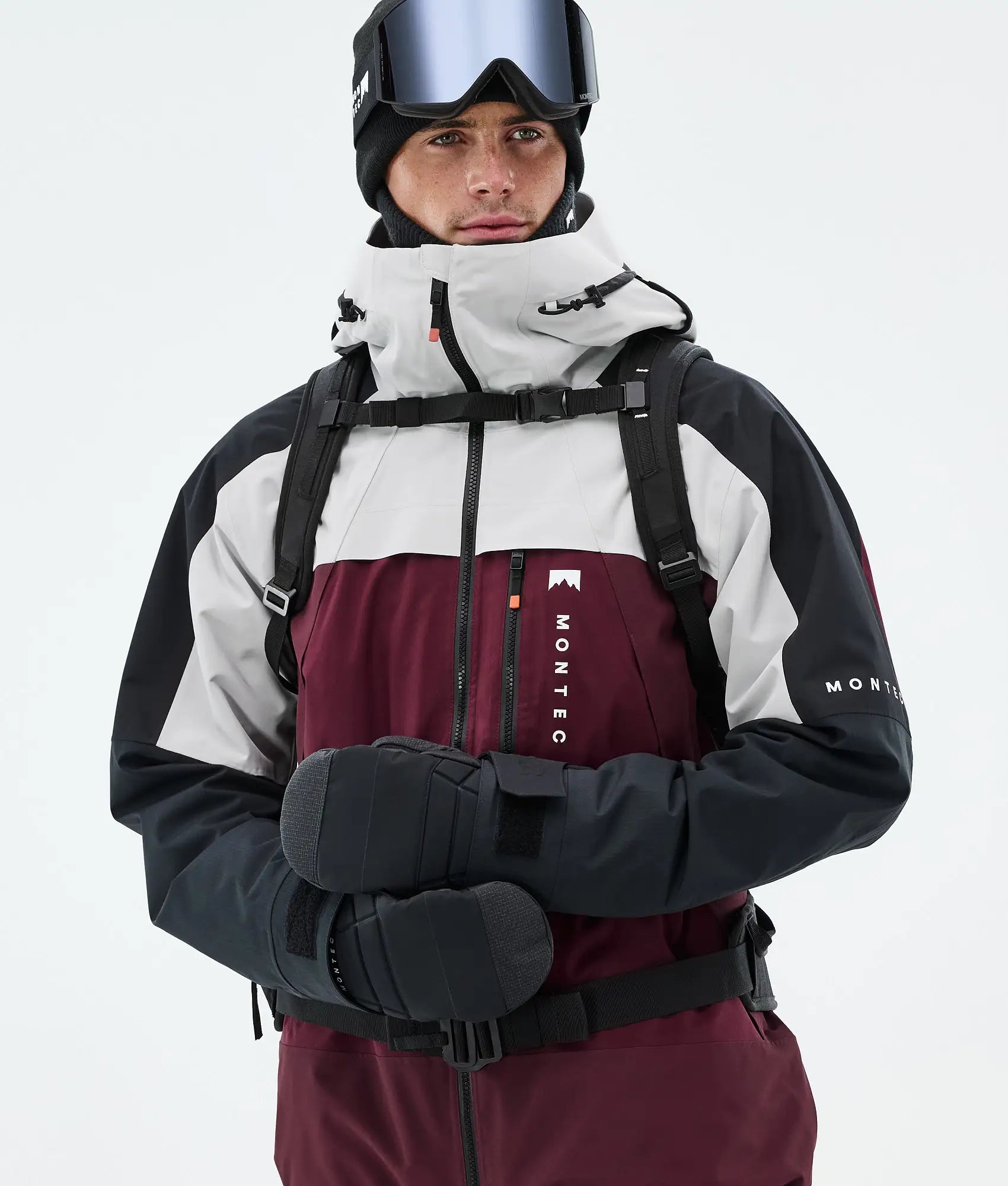 Truston Skijacke Herren Light Grey/Black/Burgundy